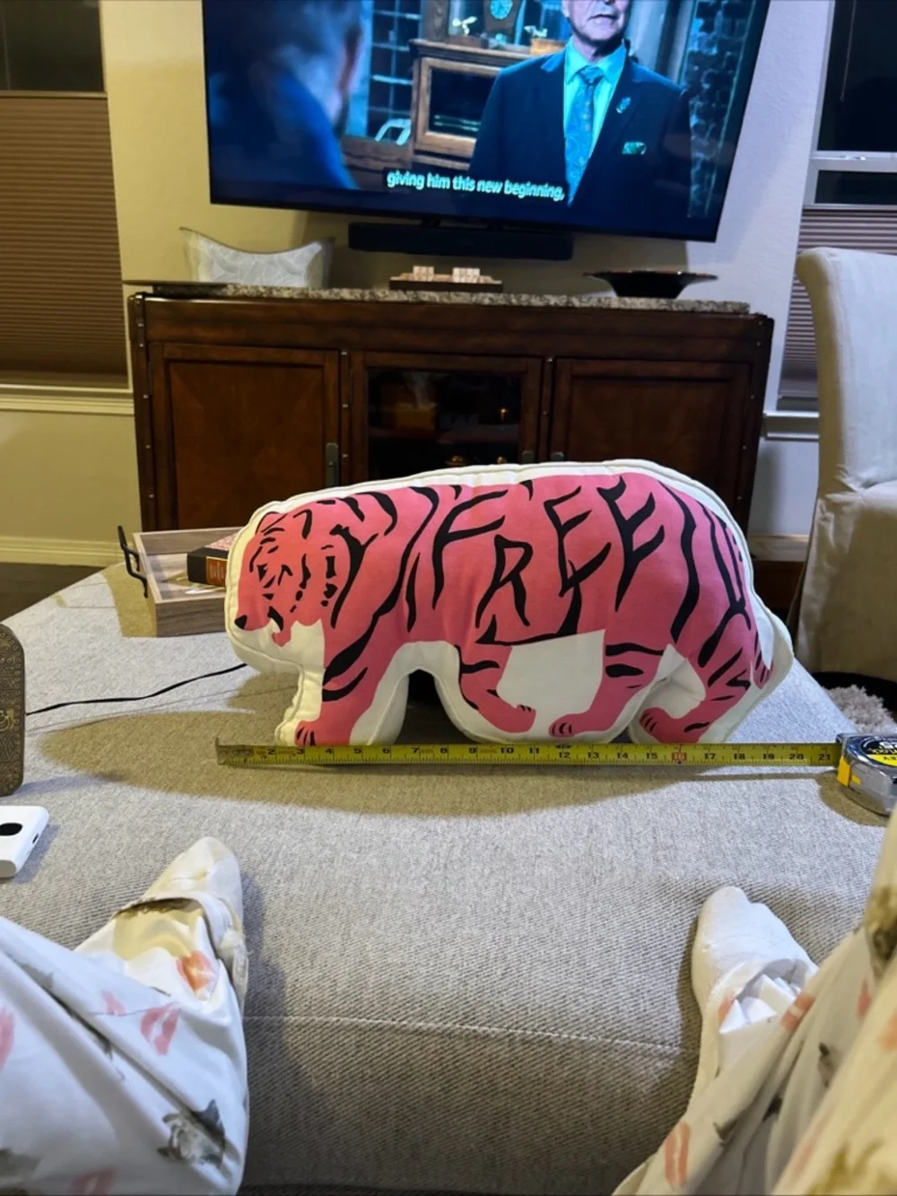 IKEA Pink and Black Tiger-Shaped Accent Pillow